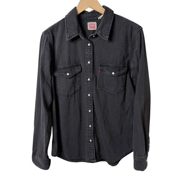 Levi's Denim Pearl Snap Gray Western Shirt Jacket Medium - Picture 1 of 6
